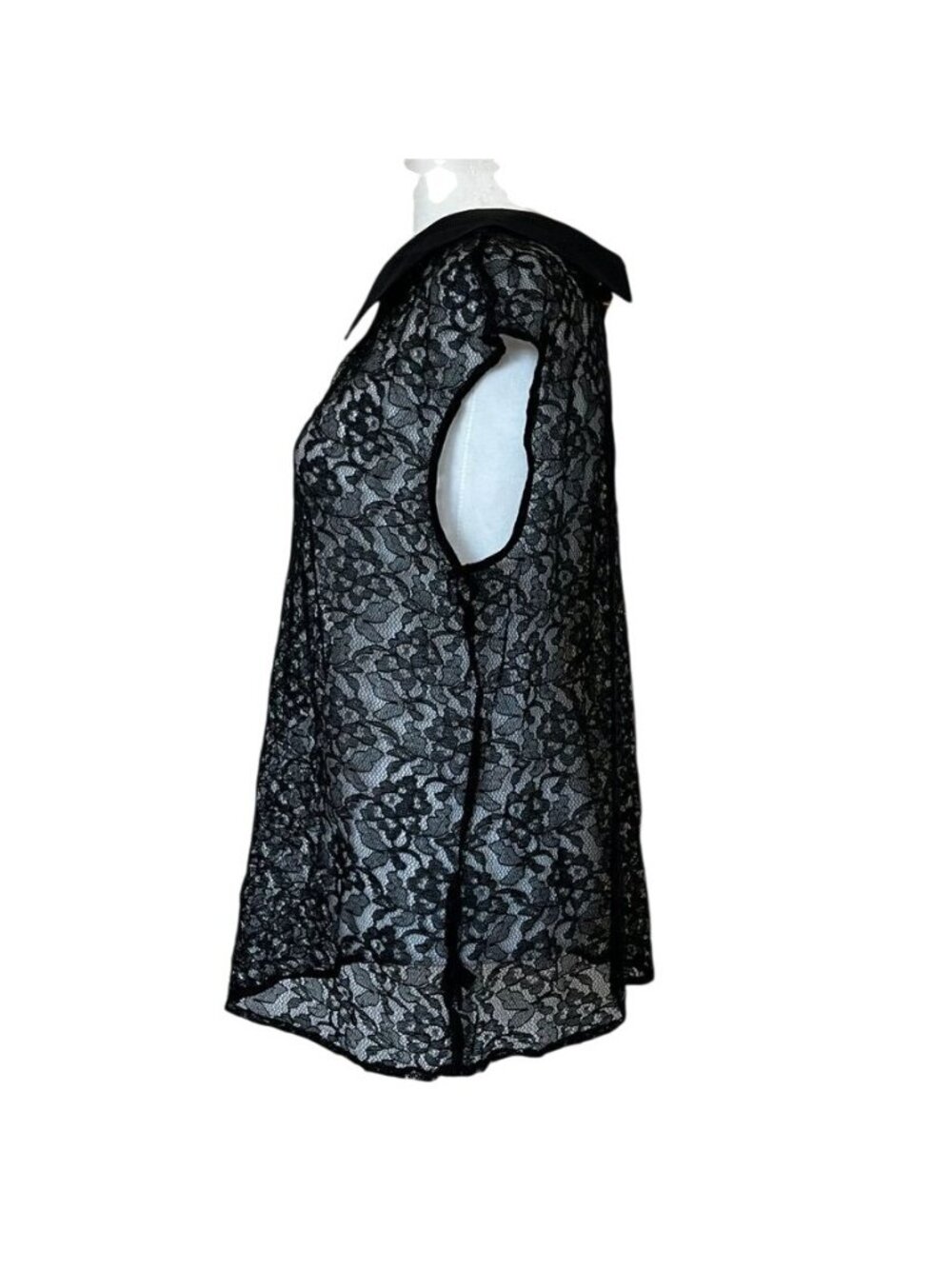 Y2K Womens Sz L Top Black Sheer Lace Peter Pan Collar Whimsigoth Fairy Grunge - Picture 3 of 11